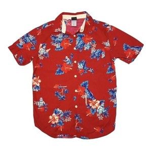 Star Wars Men's Small Hawaiian Shirt Darth Vader Floral Red Button‎ Up
